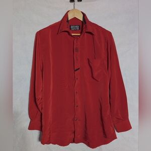 Vintage Go Italy Sz L Embroidered Red Men's Shirt Ornate Buttons